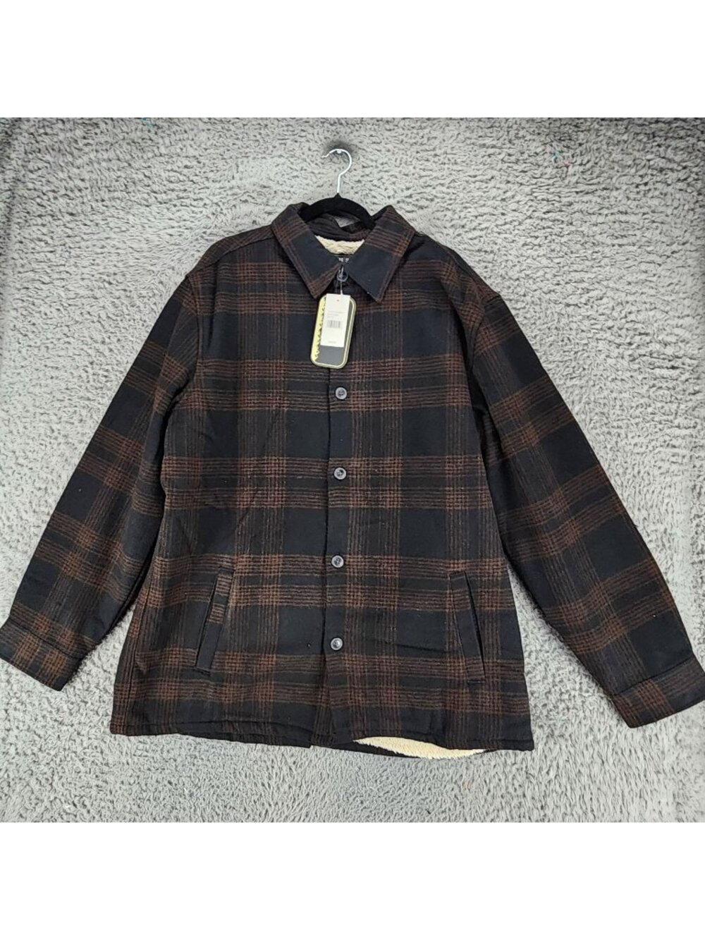 Jachs Jacket Mens XXL Black & Brown Plaid Wool Blend Sherpa Lined Shacket *NWT*